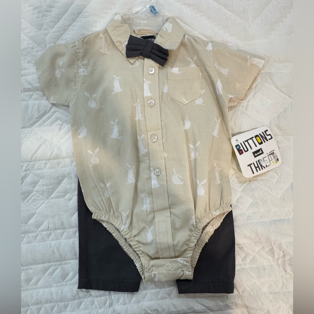 Cream Bunny Print Boys' Matching Set with Black Shorts